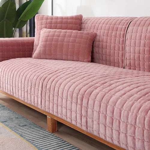 Samt Sofaschoner Sofabezug 1 2 3 4 Sitzer, L Form 1/2/3/4 Sitzer, Sofa Überzug SofaÜberwurf rutschfest Sofa Couch Sofaüberwürfe,Rosa-90 * 240cm von CALMR