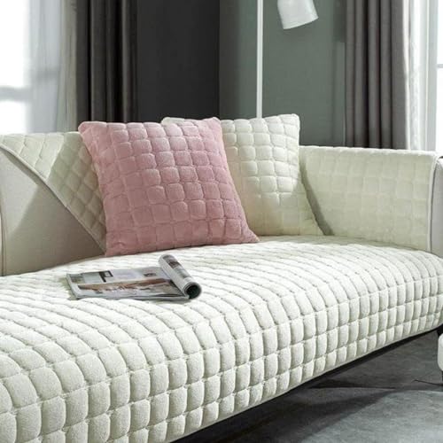 Samt Sofaschoner Sofabezug 1 2 3 4 Sitzer, L Form 1/2/3/4 Sitzer, Sofa Überzug SofaÜberwurf rutschfest Sofa Couch Sofaüberwürfe,Weiß-70 * 150cm von CALMR