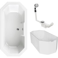 Calmwaters® Achteck Badewanne Komplettset 180 x 90 cm mit Wannenträger & Ablaufgarnitur, Acrylwanne Exclusive, Duowanne für Zwei, Badewannenset von CALMWATERS