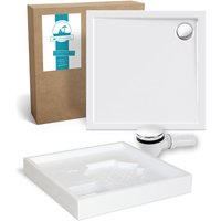 Calmwaters® Duschwannen-Set Modern Select, Flache Acryl-Brausewanne mit Wannenträger und Excenter-Ablaufgarnitur, 80 x 80 x 2,5 cm, Komplettset von CALMWATERS