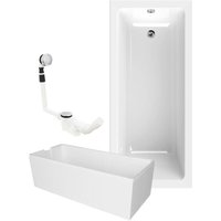 Calmwaters® Rechteck Badewanne Komplettset 170x75 cm mit Wannenträger & Ablaufgarnitur, Körperformwanne, Set Acryl-Badewanne komplett, von CALMWATERS