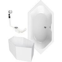 Calmwaters® Sechseck Badewanne Komplettset 190x90 cm mit Wannenträger & Ablaufgarnitur, Acrylwanne Exclusive, Duo-Badewanne für 2, von CALMWATERS