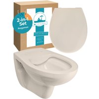 Calmwaters® Spülrandloses Hänge WC als Tiefspül WC im Komplett-Set mit Toilettendeckel mit Absenkautomatik in Pergamon Take-Off, 99000192 von CALMWATERS