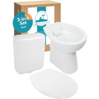Calmwaters® Spülrandloses Stand WC mit 7 cm Erhöhung im Set mit WC Sitz mit Absenkautomatik und Spülkasten, 99000187 von CALMWATERS