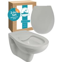 Calmwaters® Spülrandloses Wand WC im Set in Manhattan-Grau, Tiefspüler mit WC Sitz aus Urea-Duroplast mit Absenkautomatik, 99000191 von CALMWATERS