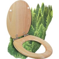 Calmwaters® WC Sitz mit Absenkautomatik Holz, Toilettensitz Modern Wellness, Holzkern Toilettendeckel, Fast-Fix, Metallscharnier, universale O-Form, von CALMWATERS