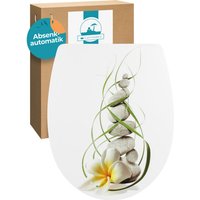 Calmwaters® WC Sitz mit Absenkautomatik Wellness-Motiv Plumeria, Thermoplast Toilettendeckel, abnehmbar, Top-Fix, universale O-Form, ovaler von CALMWATERS