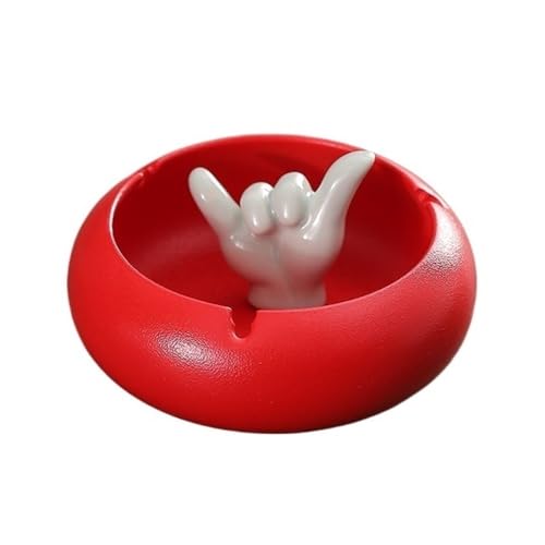 CALQYSH Aschenbecher Runder Aschenbecher aus schwarzem Keramikmaterial, schöne Form for den Schreibtisch im Hotel-Wohnzimmer Aschehalter für Raucher(Red) von CALQYSH