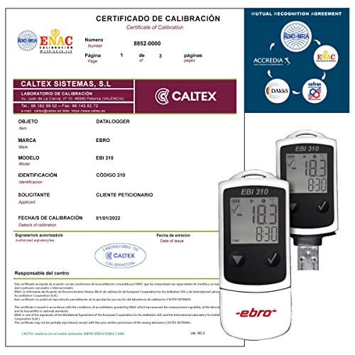 Datalogger kalibriert EBRO EBI 310 kalibrierzertifikat akkreditiert (akzeptiert von DAkkS) von CALTEX CALIBRATED INSTRUMENTS
