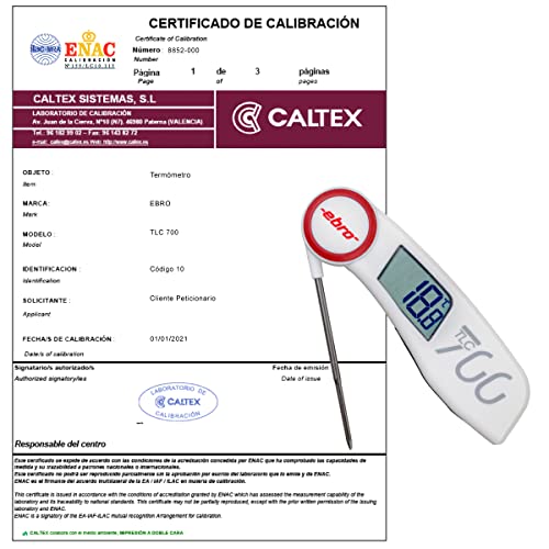Thermometer kalibriert EBRO TLC 700 kalibrierzertifikat akkreditiert (akzeptiert von DAkkS) von CALTEX CALIBRATED INSTRUMENTS
