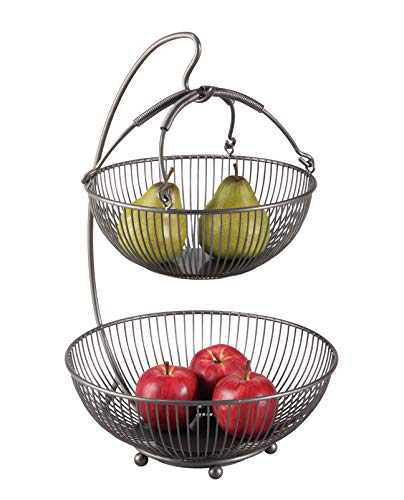 CALUTEA Moderne Obst Etagere // Metall // Schwarz // 3-teilig // zwei große Obstschalen & Bananenhalter von CALUTEA