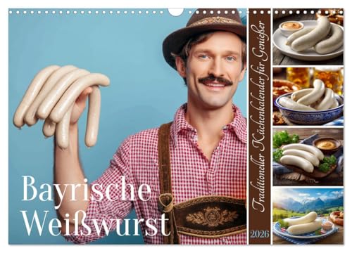 Bayrische Weißwurst - Traditioneller Küchenkalender für Genießer (Wandkalender 2026 DIN A3 quer), CALVENDO Monatskalender: Saftige Weißwürste, süßer ... die Weißwurst lieben. (CALVENDO Lifestyle) von CALVENDO