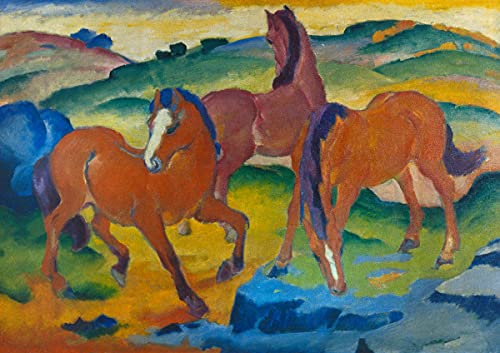CALVENDO Franz Marc. Die roten Pferde (Weidende Pferde IV.), 1911, Poster DIN A3 quer, Bilder, Kunstdruck, Wandbild, Wanddeko, Prints ohne Rahmen von CALVENDO