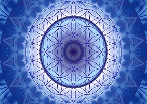CALVENDO Mandala Blume des Lebens blau, Poster DIN A3 quer, Bilder, Kunstdruck, Wandbild, Wanddeko, Prints ohne Rahmen von CALVENDO