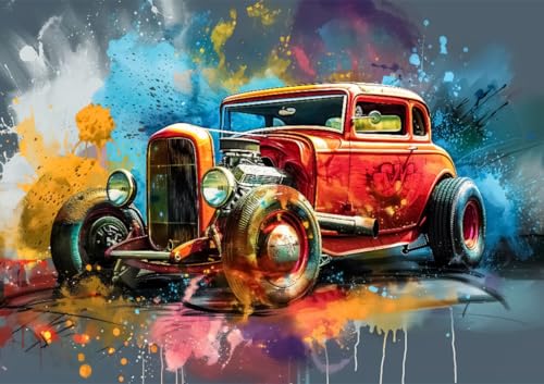 CALVENDO Poster 42,0 x 29,7 cm Querformat Ein Motiv aus dem Kalender Hot Road - Oldtimer durch eine KI im neuen Gewand| Bilder, Kunstdruck, Wandbild, Wanddeko, Prints ohne Rahmen von CALVENDO