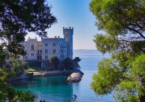 CALVENDO Poster 59,4 x 42,0 cm Querformat Schloss Miramare bei Triest| Bilder, Kunstdruck, Wandbild, Wanddeko, Prints ohne Rahmen von CALVENDO