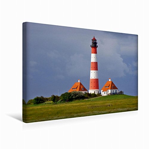 Premium Textil-Leinwand 45 x 30 cm Quer-Format Westerhever Leuchtturm | Wandbild, HD-Bild auf Keilrahmen, Fertigbild auf hochwertigem Vlies, Leinwanddruck von Angela Dölling von CALVENDO