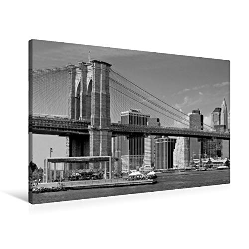 Premium Textil-Leinwand 90 x 60 cm Quer-Format Brooklyn Bridge Monochrom | Wandbild, HD-Bild auf Keilrahmen, Fertigbild auf hochwertigem Vlies, Leinwanddruck von Melanie Viola von CALVENDO