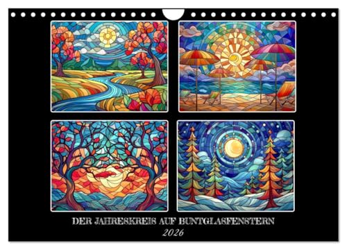 Der Jahreskreis auf Buntglasfenstern (Wandkalender 2026 DIN A4 quer), CALVENDO Monatskalender: Für jeden Monat ein buntes Fenster (CALVENDO Kunst) von CALVENDO