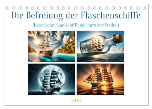 Die Befreiung der Flaschenschiffe - Historische Segelschiffe (Tischkalender 2026 DIN A5 quer), CALVENDO Monatskalender: Auf Kurs zur Freiheit - ... die Welt der Fantasie (CALVENDO Hobbys) von CALVENDO