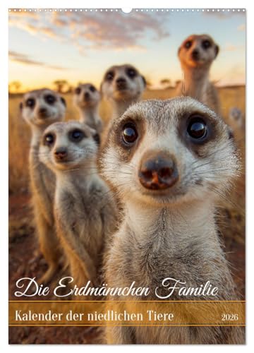 Die Erdmännchen Familie - Kalender der niedlichen Tiere (Wandkalender 2026 DIN A2 hoch), CALVENDO Monatskalender: Erdmännchen Kalender: Niedliche ... und niedlichen Tieren. (CALVENDO Tiere) von CALVENDO