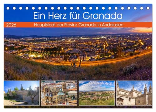 Ein Herz für Granada (Tischkalender 2026 DIN A5 quer), CALVENDO Monatskalender: Beeindruckende Impressionen von Granada - die Hauptstadt der Provinz Granada in Andalusien (CALVENDO Orte) von CALVENDO