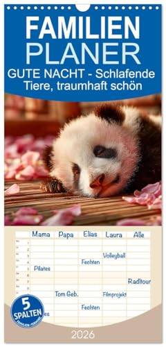 Familienplaner 2026 - GUTE NACHT - Schlafende Tiere, traumhaft schön mit 5 Spalten (Wandkalender, 21 cm x 45 cm), CALVENDO: Schlafende Tiere und ... und eine Portion Ruhe. (CALVENDO Tiere) von CALVENDO