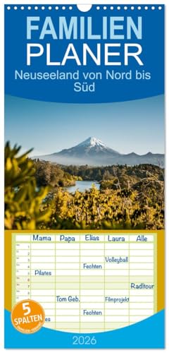 Familienplaner 2026 - Neuseeland von Nord bis Süd mit 5 Spalten (Wandkalender, 21 cm x 45 cm), CALVENDO: Eine Reise durch Neuseelands aufregende Natur (CALVENDO Orte) von CALVENDO