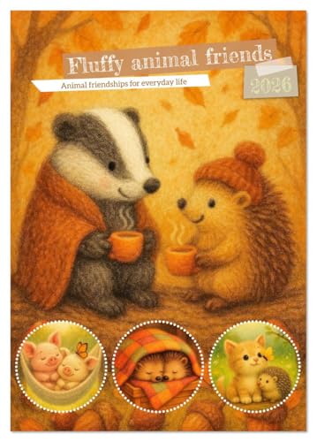 Fluffy animal friends - Animal friendships for everyday life (Desk Calendar 2026 DIN A5 portrait), CALVENDO 12 Month DeskCalendar: Cuddly animal moments throughout the year (CALVENDO Animals) von CALVENDO