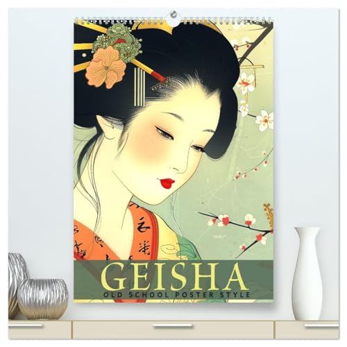Geisha - Old School Poster Style (hochwertiger Premium Wandkalender 2026 DIN A2 hoch), Kunstdruck in Hochglanz: Dieser kunstvolle Kalender zeigt ... japanischer Malkunst. (CALVENDO Kunst) von CALVENDO