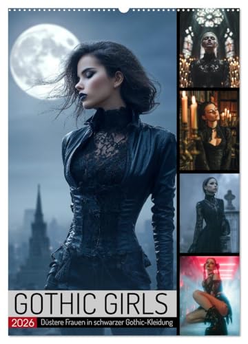 Gothic Girls - düstere Frauen in schwarzer Gothic-Kleidung (Wandkalender 2026 DIN A2 hoch), CALVENDO Monatskalender: Gothic Frauenkalender: Schwarz, ... klassischen Grufti Stil. (CALVENDO Menschen) von CALVENDO