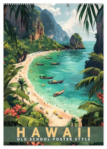 Hawaii - Old School Poster Style (Wandkalender 2026 DIN A2 hoch), CALVENDO Monatskalender: Eine Sammlung von Poster über Hawaii-Inseln in Old School Style (CALVENDO Orte) von CALVENDO