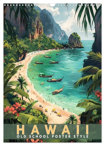 Hawaii - Old School Poster Style (Wandkalender 2026 DIN A3 hoch), CALVENDO Monatskalender: Eine Sammlung von Poster über Hawaii-Inseln in Old School Style (CALVENDO Orte) von CALVENDO