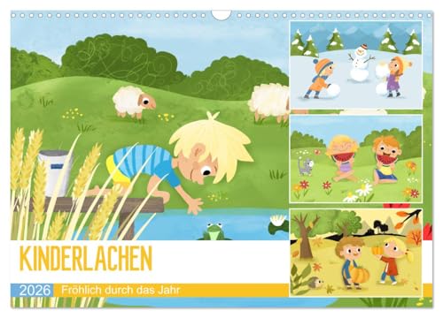 KINDERLACHEN - Fröhlich durch das Jahr - Ein Kinderkalender (Wandkalender 2026 DIN A3 quer), CALVENDO Monatskalender: Fröhliche Kinder erleben die Jahreszeiten in der Natur (CALVENDO Spass) von CALVENDO