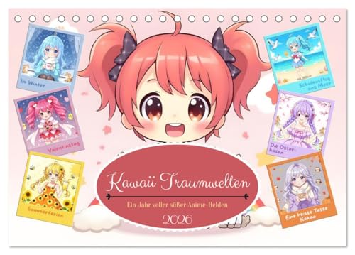 Kawaii Traumwelten (Tischkalender 2026 DIN A5 quer), CALVENDO Monatskalender: Ein Jahr voller süßer Anime-Helden (CALVENDO Menschen) von CALVENDO