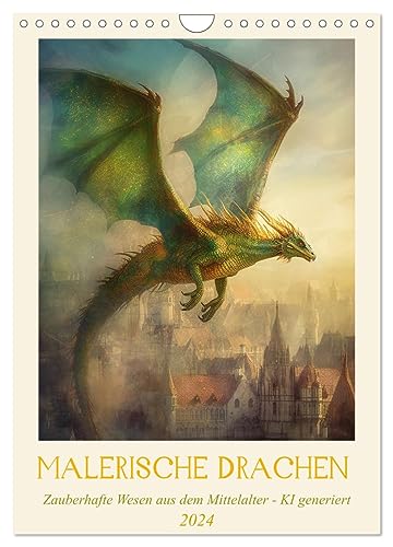 Malerische Drachen (Wandkalender 2024 DIN A4 hoch), CALVENDO Monatskalender: Drachen - KI generierte Gemälde der zauberhaften Fantasiewesen des Mittelalters (CALVENDO Kunst) von CALVENDO
