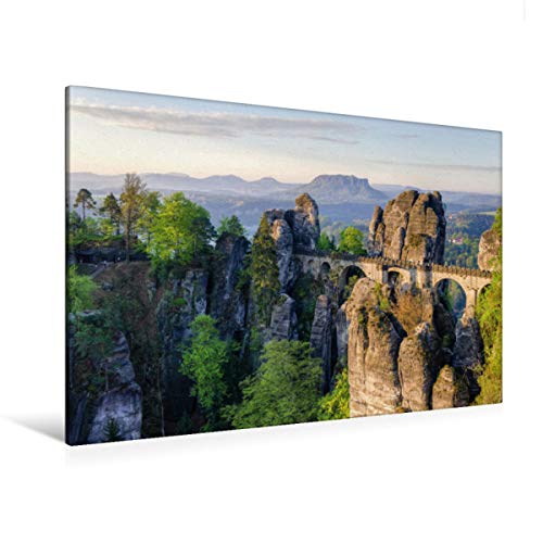 Premium Textil-Leinwand 120 x 80 cm Quer-Format Basteibrücke in der Sächsischen Schweiz | Wandbild, HD-Bild auf Keilrahmen, Fertigbild auf hochwertigem Vlies, Leinwanddruck von Michael Valjak von CALVENDO