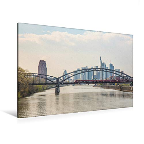 Premium Textil-Leinwand 120 x 80 cm Quer-Format Die Deutschherrnbrücke vor der Frankfurter Skyline | Wandbild, HD-Bild auf Keilrahmen, Fertigbild auf hochwertigem Vlies, Leinwanddruck von Rolf Hecker von CALVENDO