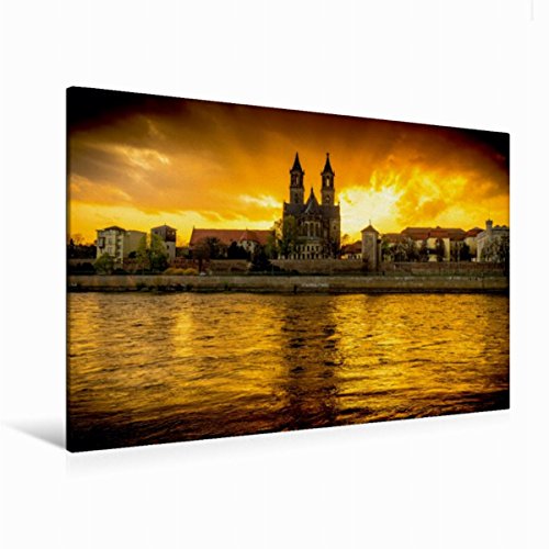 Premium Textil-Leinwand 120 x 80 cm Quer-Format Sundown an der Elbe | Wandbild, HD-Bild auf Keilrahmen, Fertigbild auf hochwertigem Vlies, Leinwanddruck von Lars Frohmüller von CALVENDO