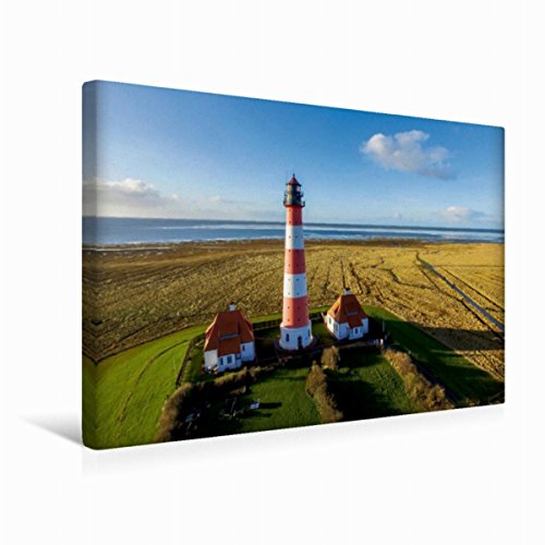 Premium Textil-Leinwand 45 x 30 cm Quer-Format Leuchtturm Westerhever | Wandbild, HD-Bild auf Keilrahmen, Fertigbild auf hochwertigem Vlies, Leinwanddruck von Tobias de Haan von CALVENDO