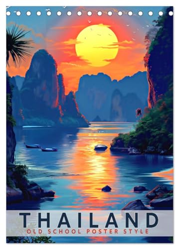 Thailand - Old School Poster Style (Tischkalender 2026 DIN A5 hoch), CALVENDO Monatskalender: Eine Sammlung von Poster über Thailand in Old School Style (CALVENDO Orte) von CALVENDO
