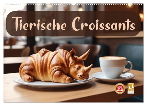 Tierische Croissants (Wandkalender 2026 DIN A2 quer), CALVENDO Monatskalender: Croissants im Café: Tierische Leckereien am Tisch (CALVENDO Lifestyle) von CALVENDO
