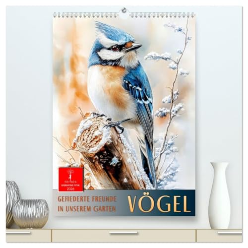 Vögel - gefiederte Freunde in unserem Garten (hochwertiger Premium Wandkalender 2026 DIN A2 hoch), Kunstdruck in Hochglanz: Vögel im Blick: Natur trifft Aquarell. (CALVENDO Tiere) von CALVENDO
