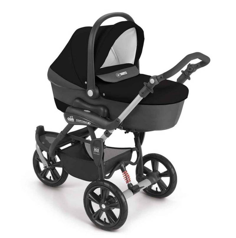 CAM Kombi-Kinderwagen 3-in-1 Cortina X3 tris inkl. Babyschale, Fußsack & Wickeltasche von CAM