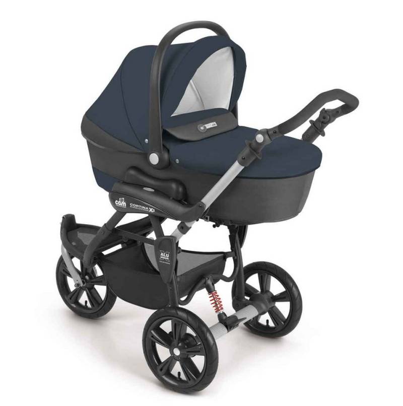CAM Kombi-Kinderwagen 3-in-1 Cortina X3 tris inkl. Babyschale, Fußsack & Wickeltasche von CAM