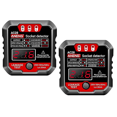 2pcs Steckdosentester mit RCD-Prüfung und LCD-Voltage-Display, Kontrollleuchten-Anzeige, 198-250V/50-60Hz von CAM2
