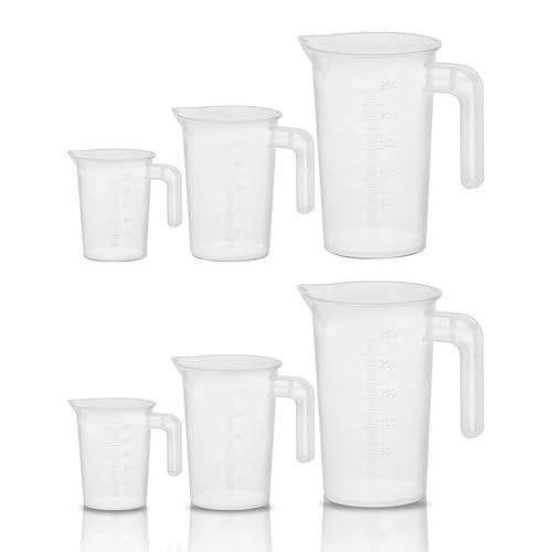 6 stück Transparent Messbecher Klein Mit Griff, Lebensmittelqualität Haushaltsplastik abgestufte Tassen Messbecher Set Hitzebeständig Präzisions Messbecher für Labor Küche(50ml×2 100ml×2 250ml×2) von CAM2