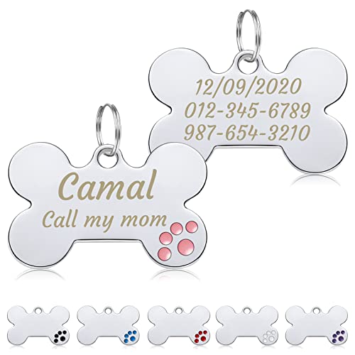 CAMAL Hundemarke mit Gravur, 2 Stücke Hundemarke Personalisiert, Personalisiert Haustier ID Tag mit Pfote, Hunde und Katzen Geschenke (Rosa) von CAMAL