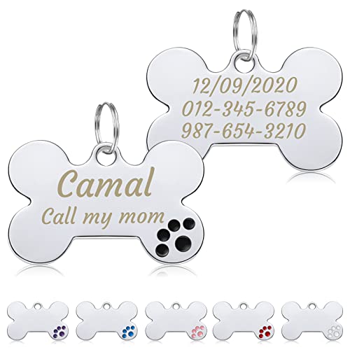 CAMAL Hundemarke mit Gravur, 2 Stücke Hundemarke Personalisiert, Personalisiert Haustier ID Tag mit Pfote, Hunde und Katzen Geschenke (Schwarz) von CAMAL