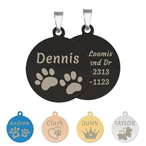 CAMAL Hundemarke mit Gravur, Hundemarke Personalisiert aus Edelstahl, Runden Plakette mit Gravur für Hund und Katzen in 2 Größen und 5 Farben (30mm, Schwarz) von CAMAL
